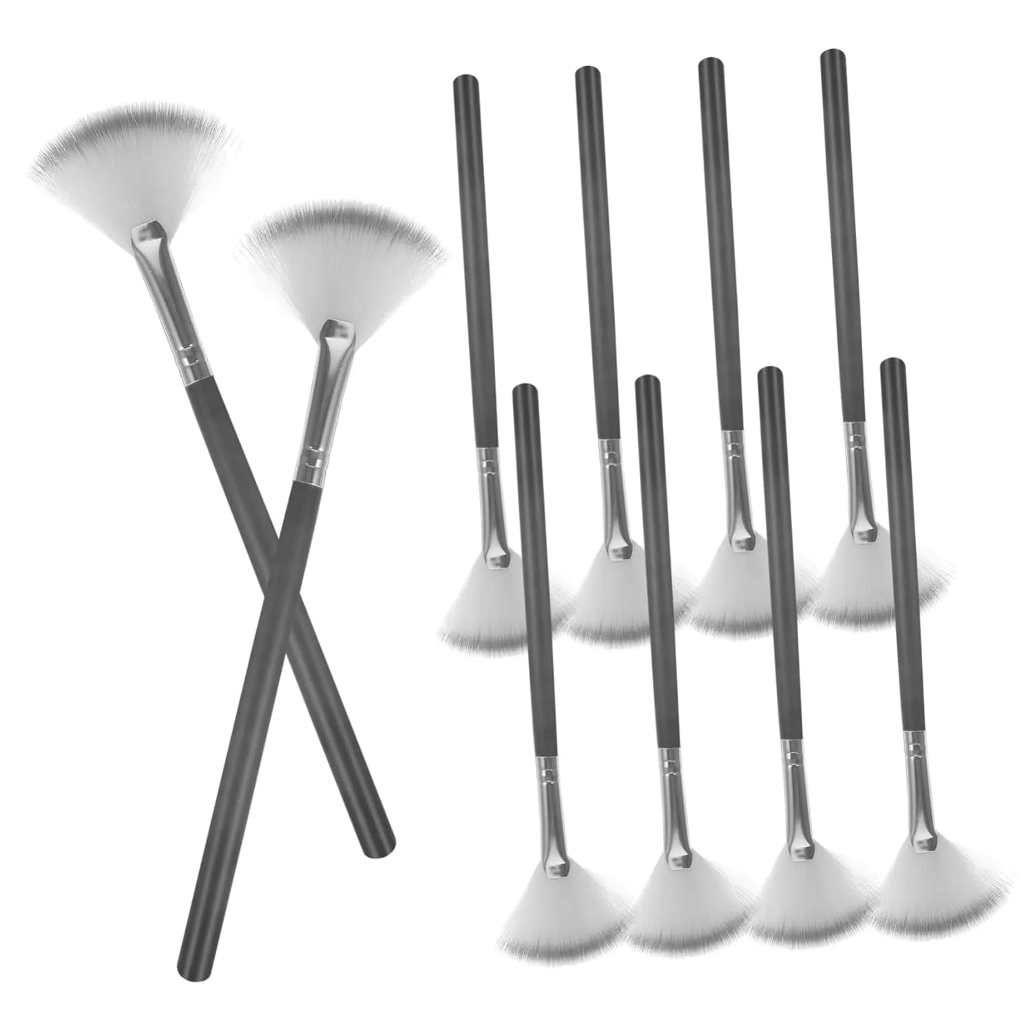 10Pcs Fan Brushes for Makeup Application Highlighter Blush Eyeshadow Comfortable Grip Precise Control Multi Functional Cosmetic Brushes for Detailed Makeup