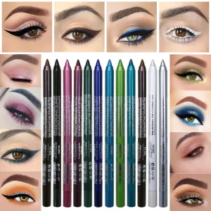 12 Colors Colorful Colored Gel Eyeliner Pencil Pen Set, Eyeliner & Eye Shadow Pencil Set,Pearl Metallic Glitter Blue White Silver Red Black Purple Waterproof Eye Liner Eyeliner Pencils Kit for Women