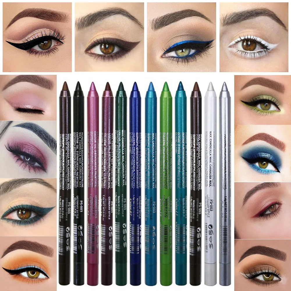 12 Colors Colorful Colored Gel Eyeliner Pencil Pen Set, Eyeliner & Eye Shadow Pencil Set,Pearl Metallic Glitter Blue White Silver Red Black Purple Waterproof Eye Liner Eyeliner Pencils Kit for Women