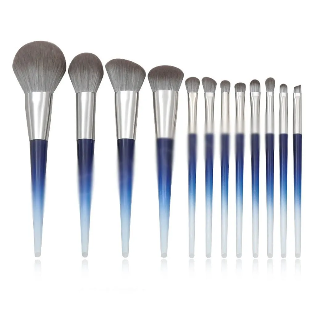 12 Cone Bevel Tail Handle Makeup Brush Set, Gradient Handle Loose Powder Eye Brush Tool