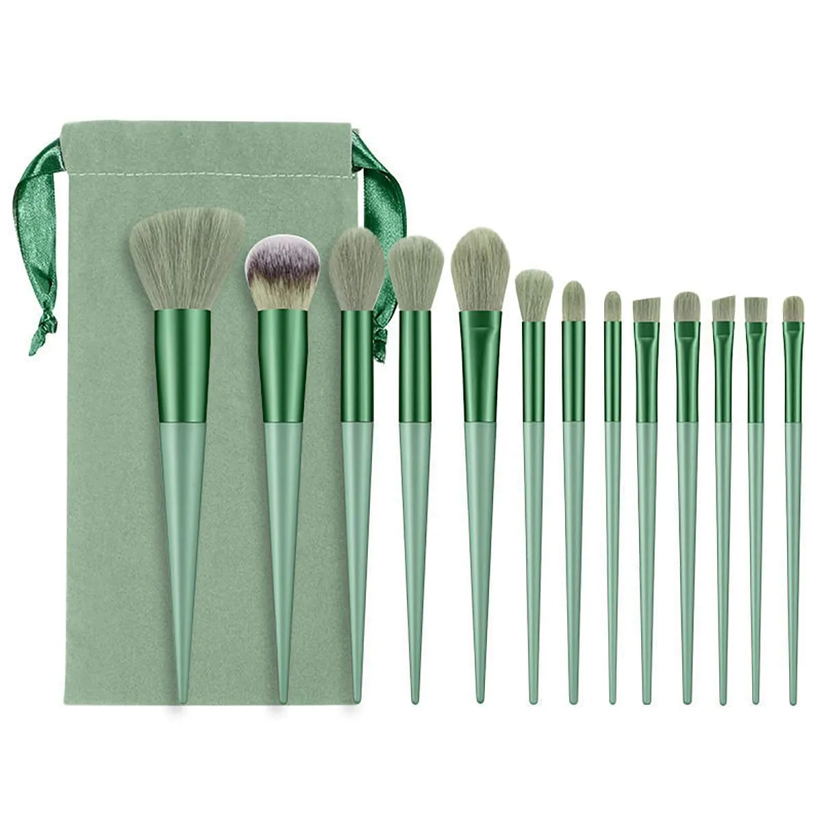 13 Makeup Brush Set,Green Makeup Brushes,Beauty Makeup Brush,Eye Shadows Blush Loose Powder Brush,Soft Efficient Suitable for Beginners
