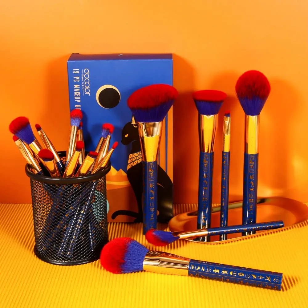 19-Piece Makeup Brush Set – Premium Synthetic Brushes for Powder, Foundation, Contour, Blush, Concealer, Eyeshadow, Blending & Liner, Ancient Egyptian Series