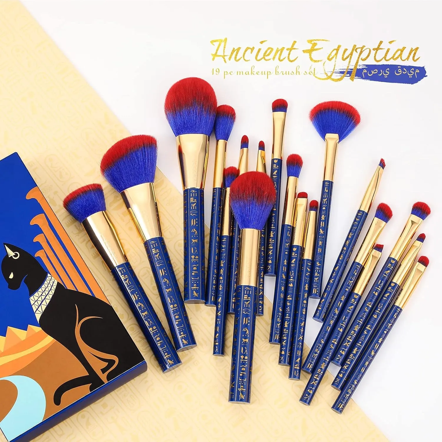 19-Piece Makeup Brush Set – Premium Synthetic Brushes for Powder, Foundation, Contour, Blush, Concealer, Eyeshadow, Blending & Liner, Ancient Egyptian Series