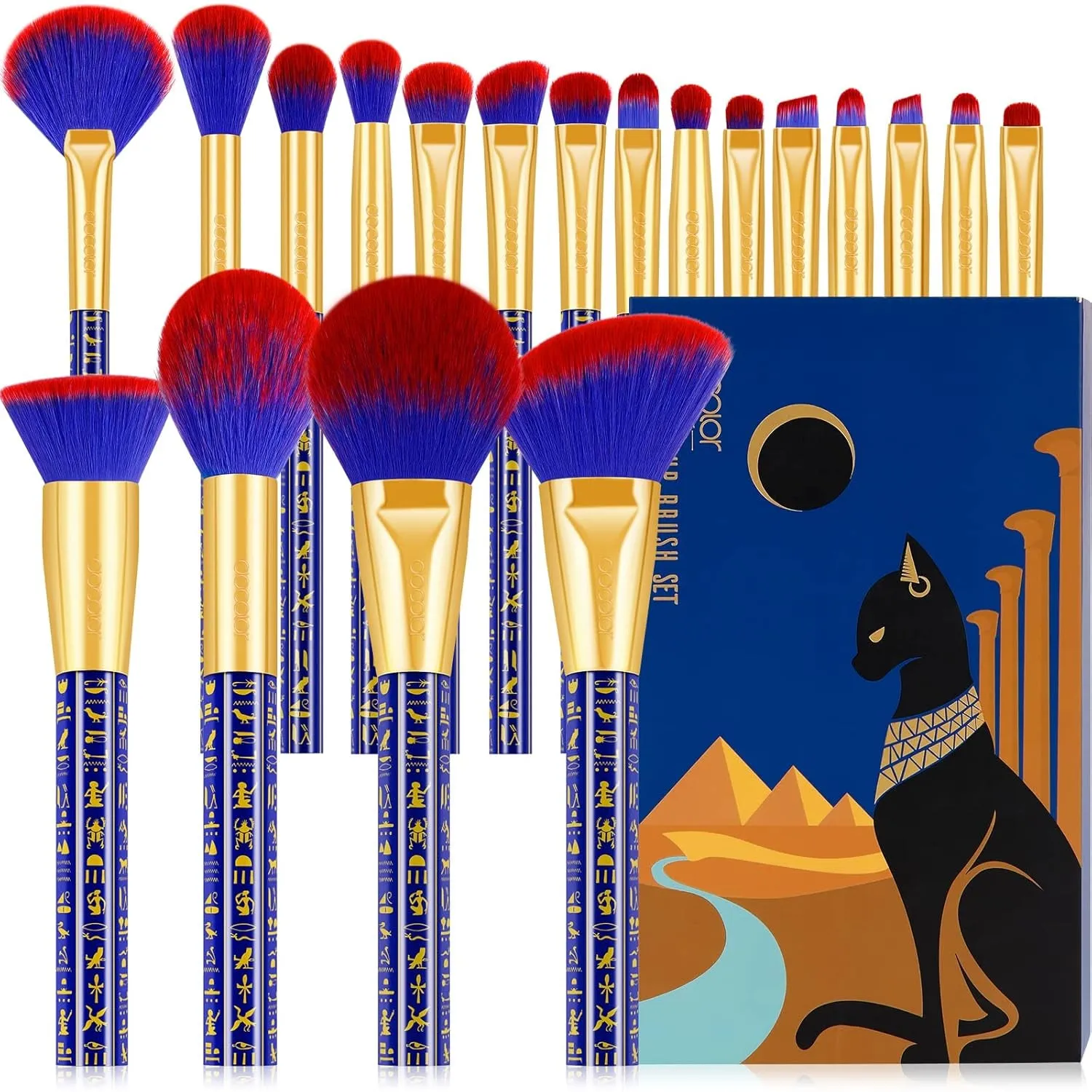 19-Piece Makeup Brush Set – Premium Synthetic Brushes for Powder, Foundation, Contour, Blush, Concealer, Eyeshadow, Blending & Liner, Ancient Egyptian Series