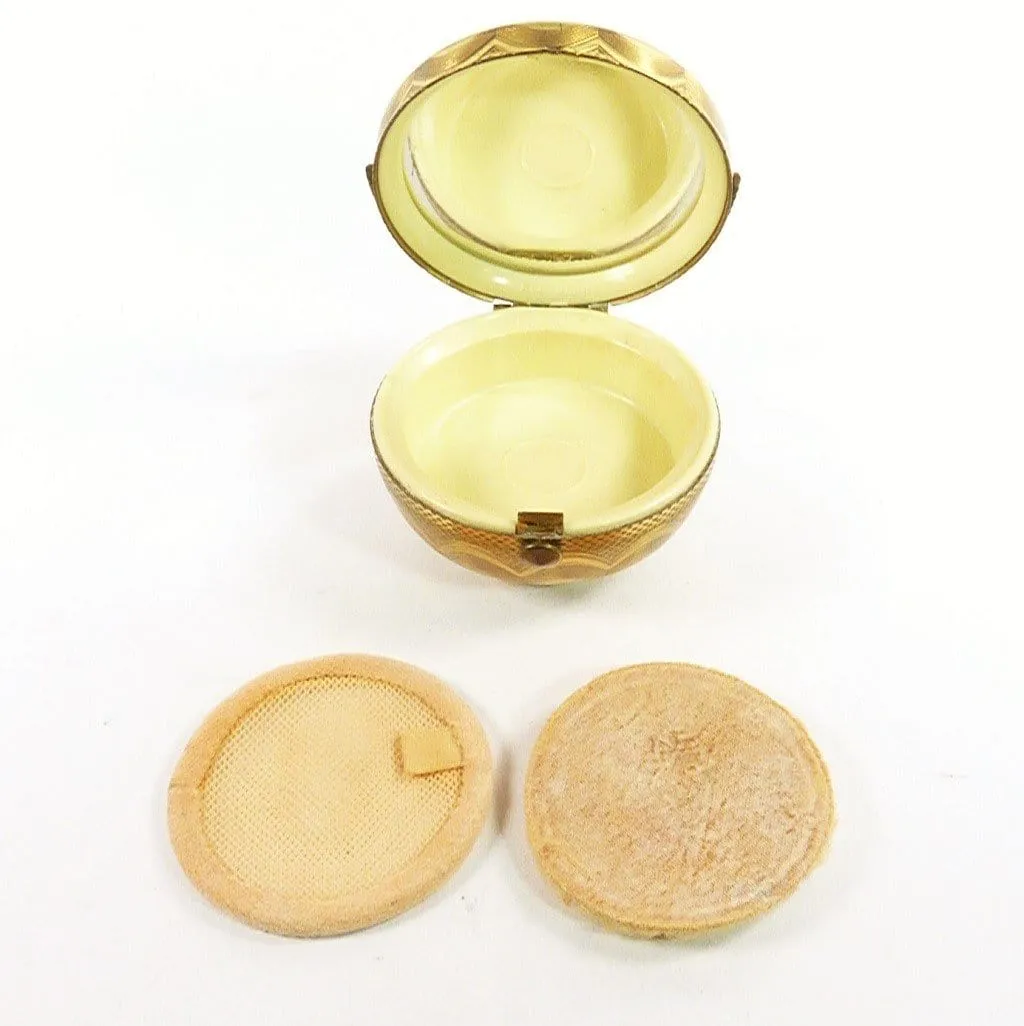 1950s Lucite Kigu Basket Powder Compact Golden Tin Foil Pink Blue Lucite Floral Motifs