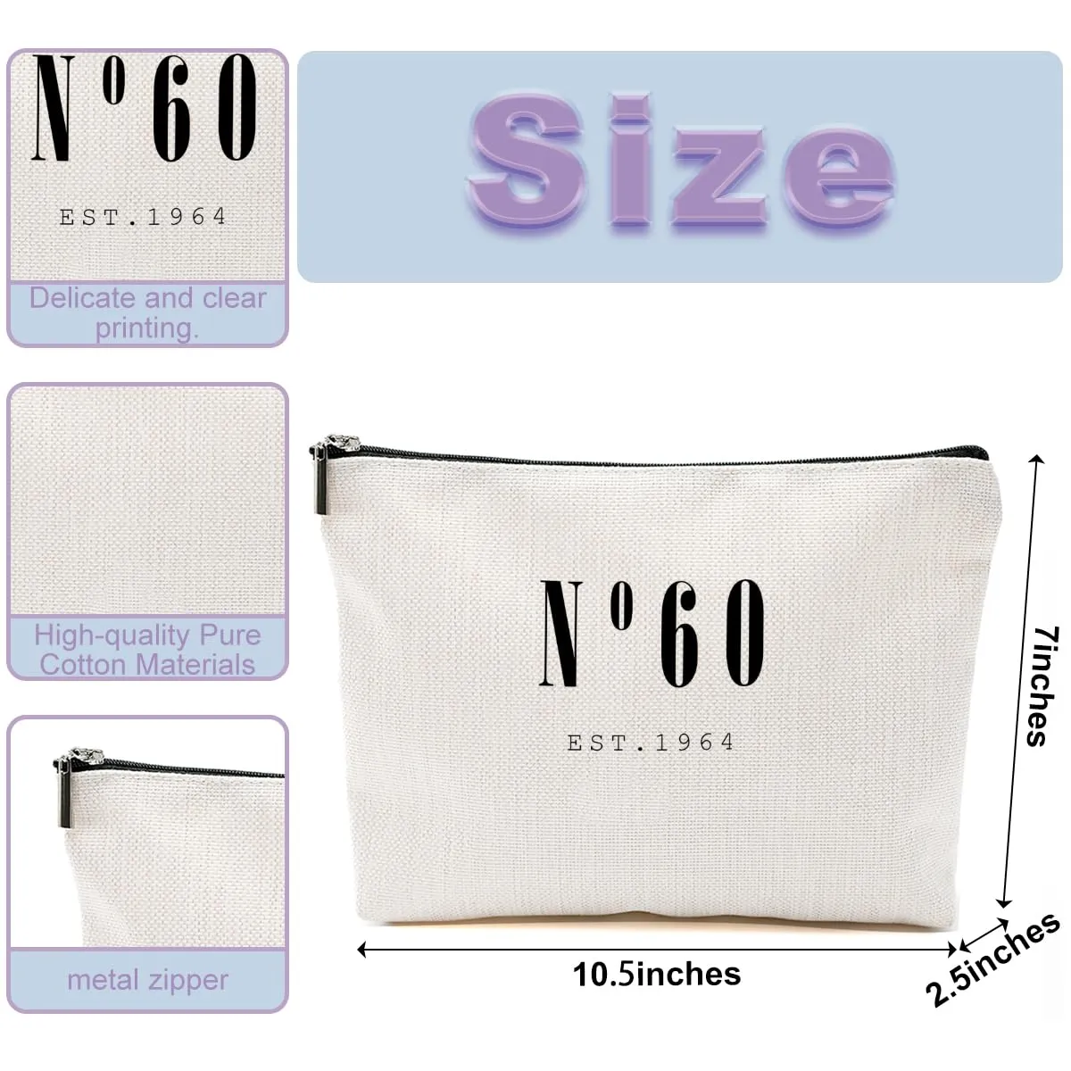 1964 60th Birthday Gifts for Women Makeup Bag Cool Gifts for 60 Year Old Woman Cosmetic Bag 60th Birthday Gifts Ideas for Female Her Friend Aunt Grandma Mom Retirement Birthday Travel Toiletry Bag