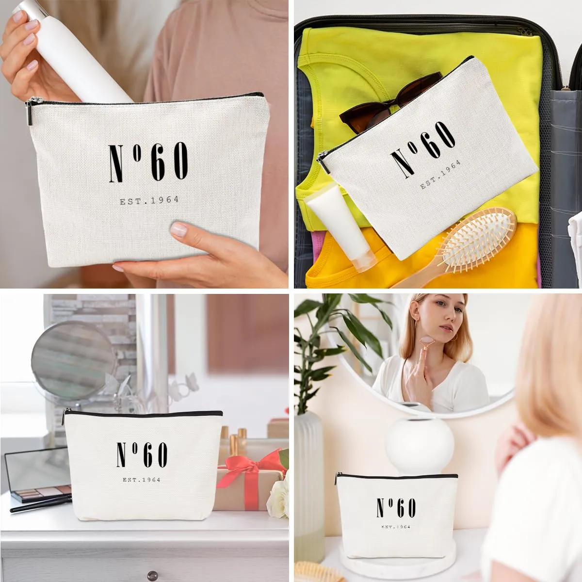 1964 60th Birthday Gifts for Women Makeup Bag Cool Gifts for 60 Year Old Woman Cosmetic Bag 60th Birthday Gifts Ideas for Female Her Friend Aunt Grandma Mom Retirement Birthday Travel Toiletry Bag