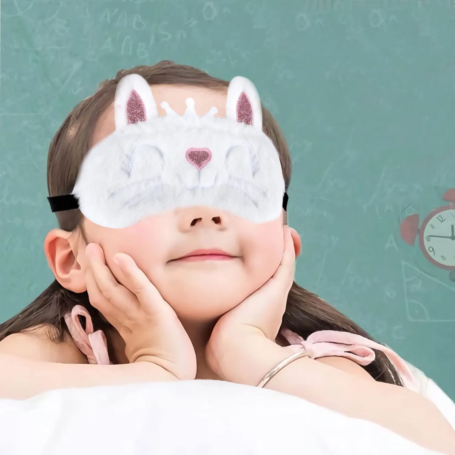 2 Pcs Animal Eye Mask for Sleeping, 3D Elastic Fluffy Cartoon Eye Cover Soft Plush Blindfold with Silk Back for Kid Night Nap Travel Meditation (White, Grey)