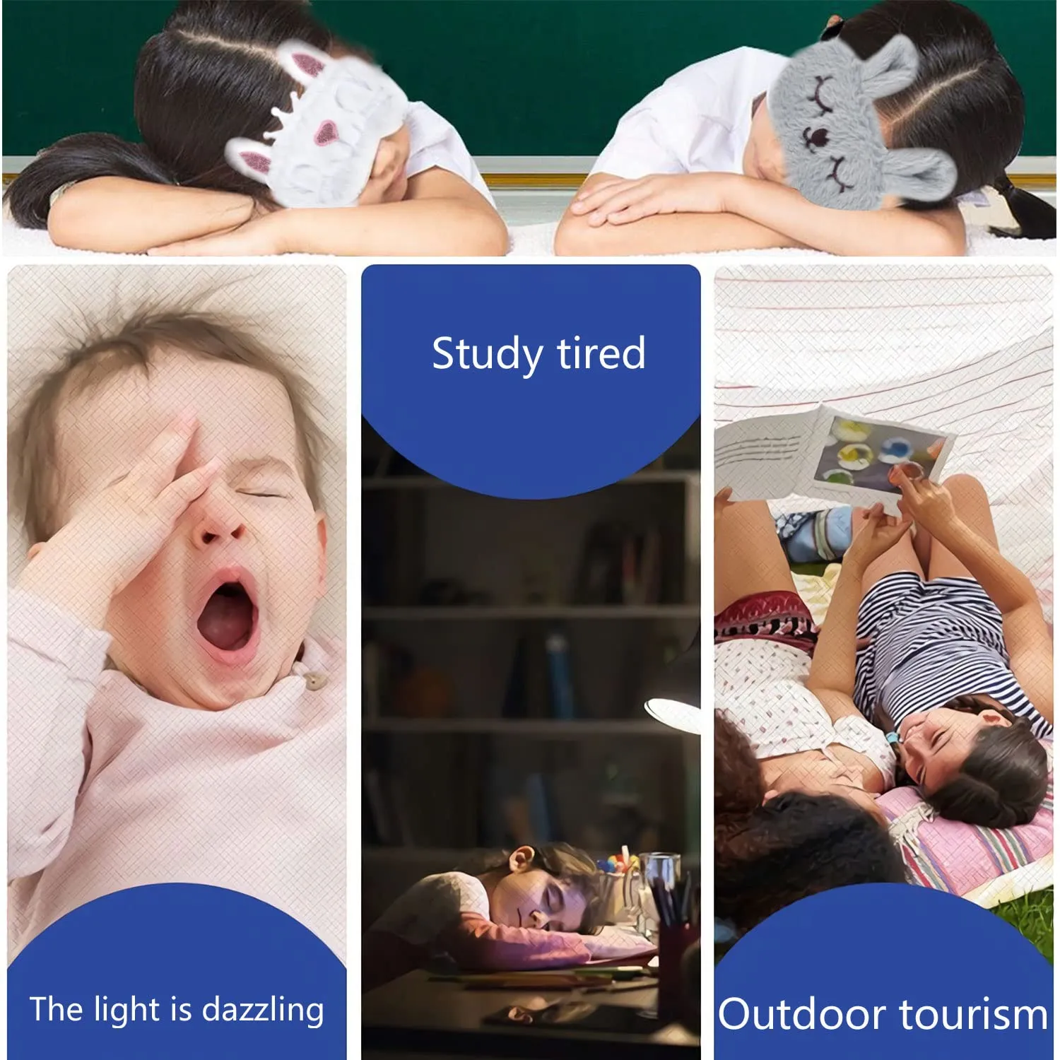 2 Pcs Animal Eye Mask for Sleeping, 3D Elastic Fluffy Cartoon Eye Cover Soft Plush Blindfold with Silk Back for Kid Night Nap Travel Meditation (White, Grey)