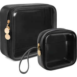 2 PCS TSA Approved Toiletry Bag with Mini Clear Makeup Bag,Clear Toiletry Bag With Handle Strap,Travel Size Toiletry Bag Travel Essentials Beach Essentials Pool Accessories for Women (B-Clear Black)