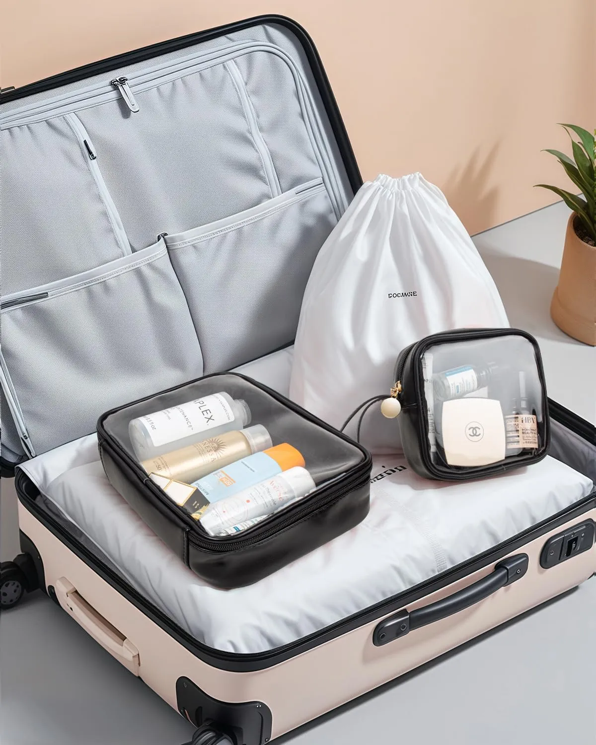 2 PCS TSA Approved Toiletry Bag with Mini Clear Makeup Bag,Clear Toiletry Bag With Handle Strap,Travel Size Toiletry Bag Travel Essentials Beach Essentials Pool Accessories for Women (B-Clear Black)
