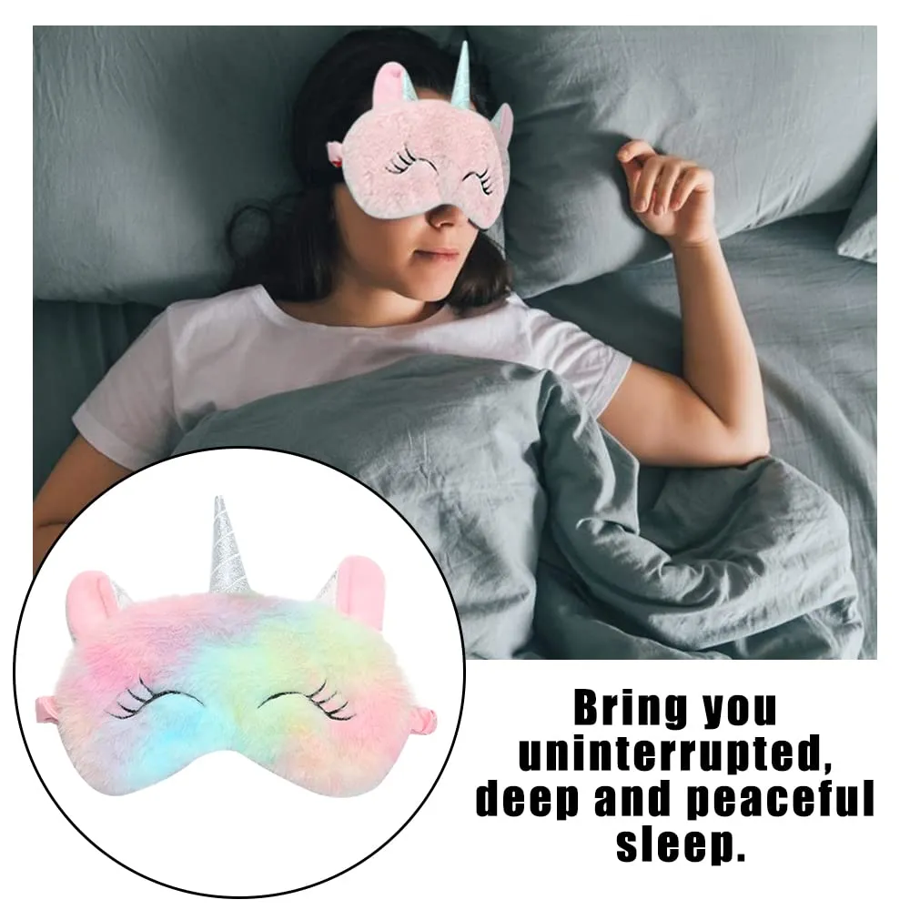 2Pcs Cute Sleep Mask, Unicorn Cartoon Eye Mask for Travel Nap Sleep Lunch Break Overnight Party, Soft Plush Blindfold Eye Covers for Women Girls Kids Style2