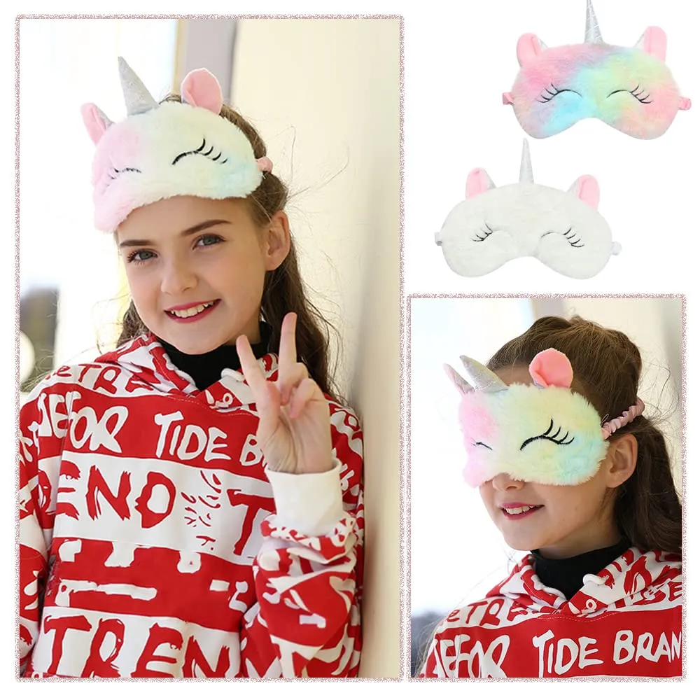 2Pcs Cute Sleep Mask, Unicorn Cartoon Eye Mask for Travel Nap Sleep Lunch Break Overnight Party, Soft Plush Blindfold Eye Covers for Women Girls Kids Style2