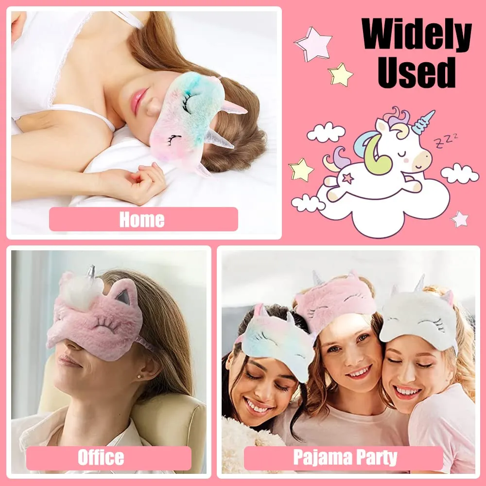 2Pcs Cute Sleep Mask, Unicorn Cartoon Eye Mask for Travel Nap Sleep Lunch Break Overnight Party, Soft Plush Blindfold Eye Covers for Women Girls Kids Style2