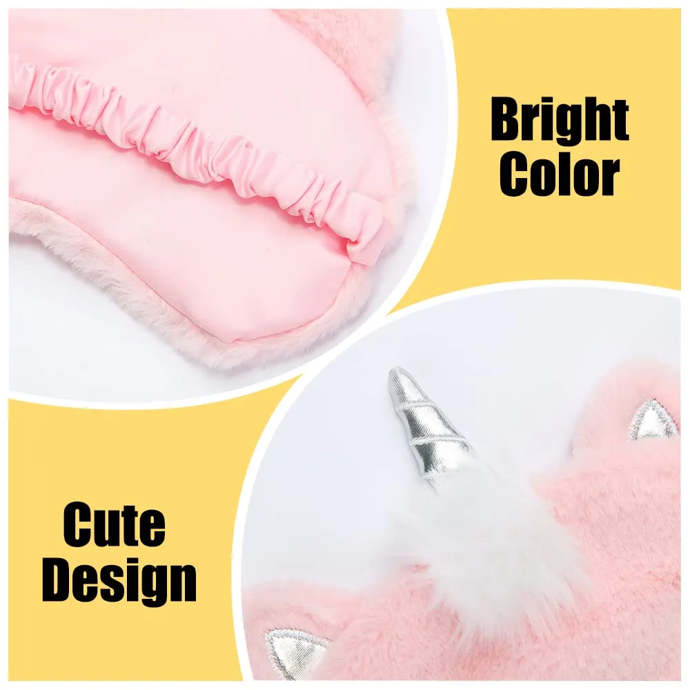 2Pcs Cute Sleep Mask, Unicorn Cartoon Eye Mask for Travel Nap Sleep Lunch Break Overnight Party, Soft Plush Blindfold Eye Covers for Women Girls Kids Style2