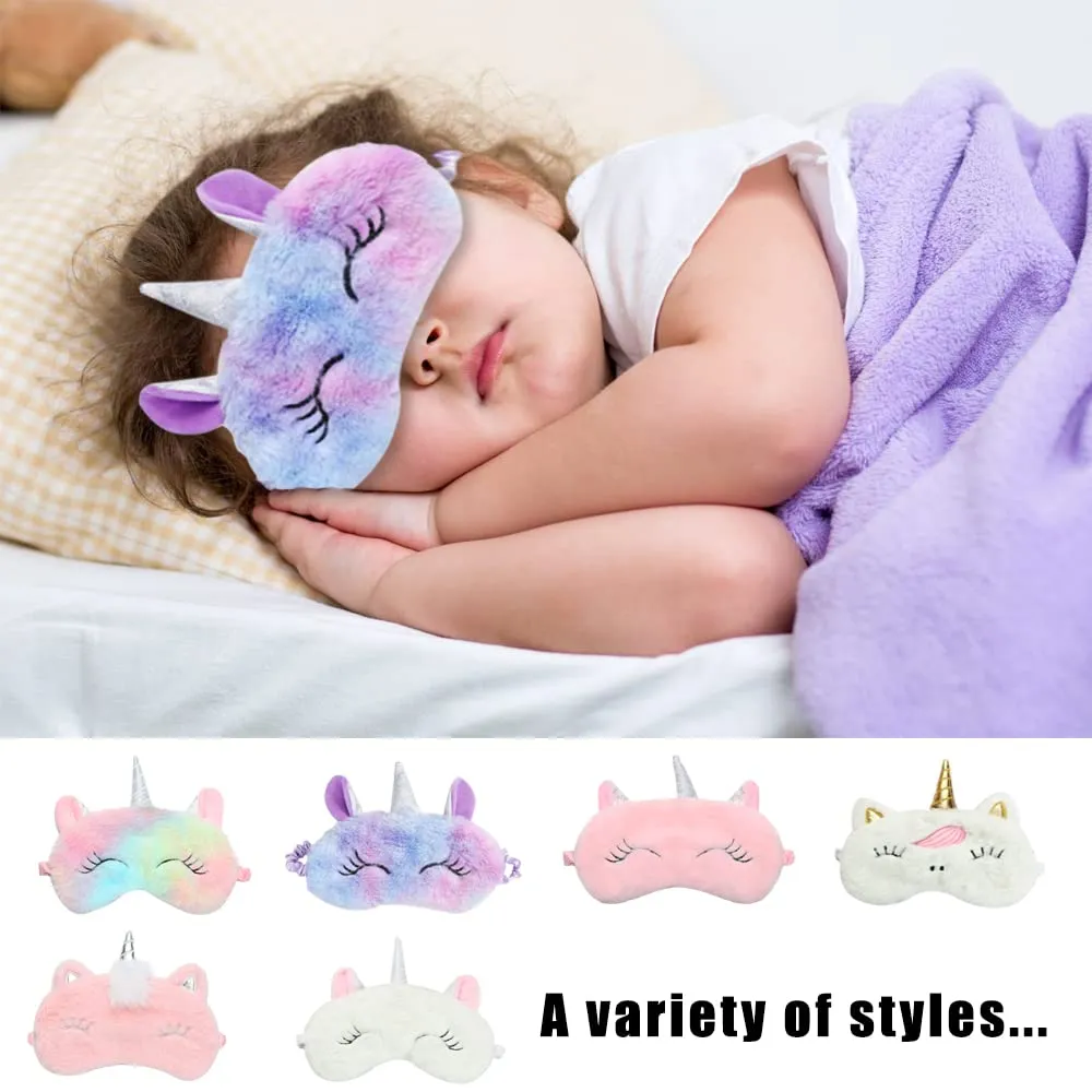 2Pcs Cute Sleep Mask, Unicorn Cartoon Eye Mask for Travel Nap Sleep Lunch Break Overnight Party, Soft Plush Blindfold Eye Covers for Women Girls Kids Style2