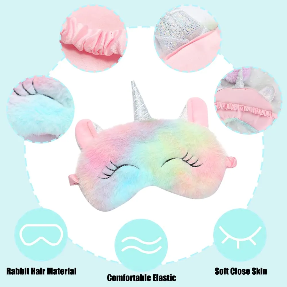 2Pcs Cute Sleep Mask, Unicorn Cartoon Eye Mask for Travel Nap Sleep Lunch Break Overnight Party, Soft Plush Blindfold Eye Covers for Women Girls Kids Style2
