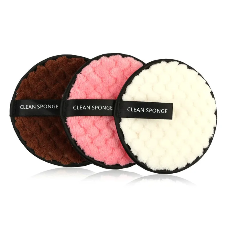 3 Pcs Fiber Makeup Remover Pad Reusable Face Clean Sponge Cloth Towel Cosmetic Puff