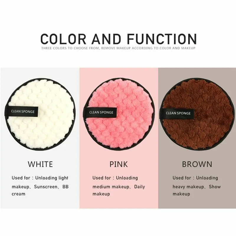 3 Pcs Fiber Makeup Remover Pad Reusable Face Clean Sponge Cloth Towel Cosmetic Puff