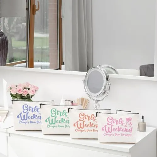 4 Pcs Girls Trip Gifts Girls Weekend 2024 Makeup Bag Girls Trip Gifts Favors Summer Gifts Cosmetic Bag Toiletry Bag Zipper Pouch Weekender Bags for Women Girl Friendship Bachelorette Party Birthday