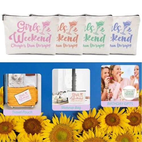 4 Pcs Girls Trip Gifts Girls Weekend 2024 Makeup Bag Girls Trip Gifts Favors Summer Gifts Cosmetic Bag Toiletry Bag Zipper Pouch Weekender Bags for Women Girl Friendship Bachelorette Party Birthday