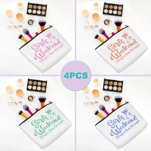 4 Pcs Girls Trip Gifts Girls Weekend 2024 Makeup Bag Girls Trip Gifts Favors Summer Gifts Cosmetic Bag Toiletry Bag Zipper Pouch Weekender Bags for Women Girl Friendship Bachelorette Party Birthday