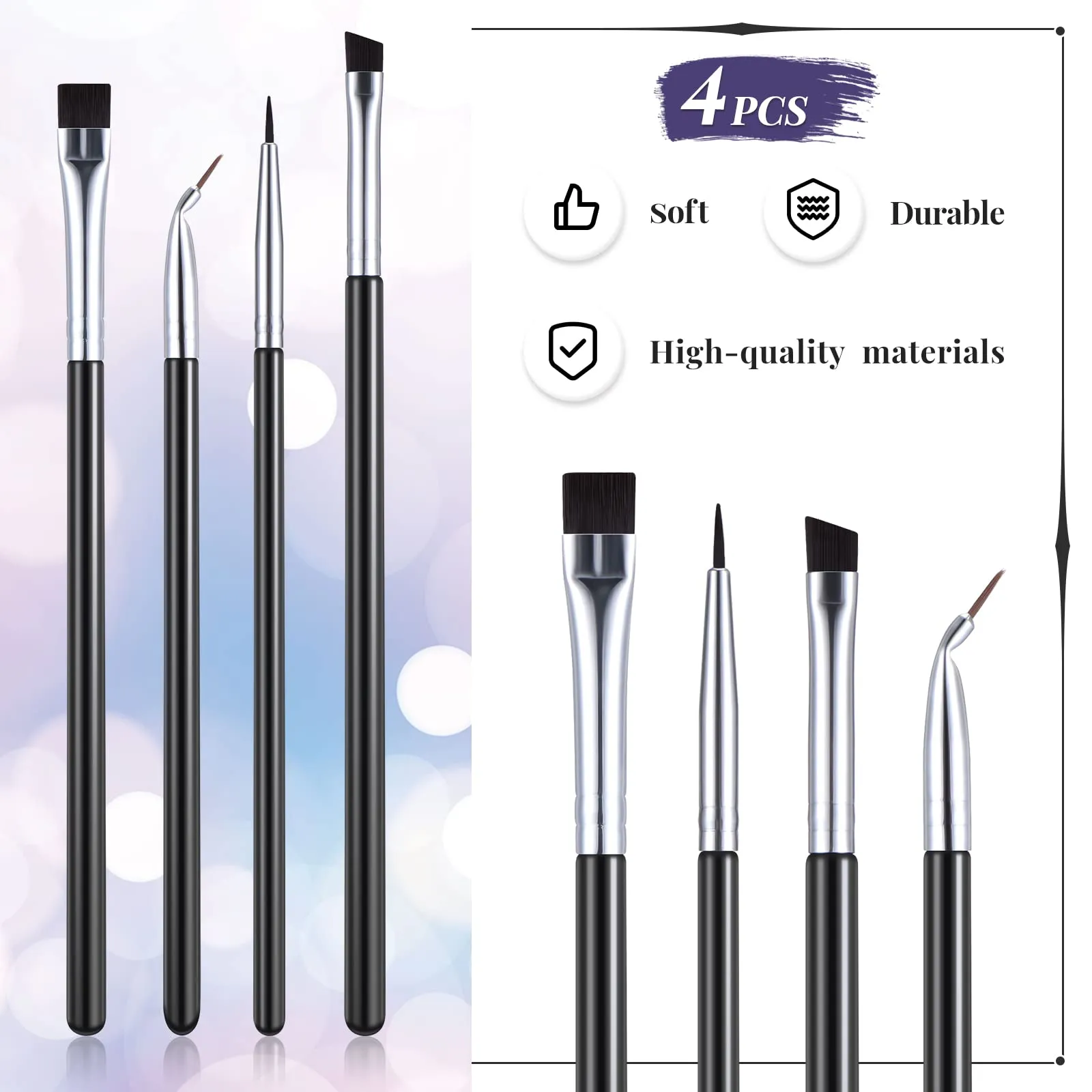 4 Pieces Eyeliner Brush Kit Fine Flat Eyebrow Brush Thin Bristle Angled Eyeliner Brush Tight Liner Brush Bent Eyeliner Makeup Brush for Applying Gel Cream Liquid Eye Liner