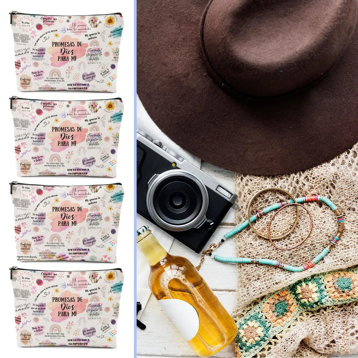 4 Piezas Versículos Bíblicos En Español, Regalos Cristianos, Regalos Cristianos En Español, Spanish Christian Gifts for Women Pastor Wife Prayer Friend Makeup Bag Religious Gifts Faith Cosmetic Bag