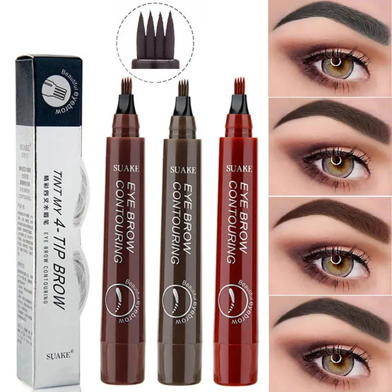4-Point Eyebrow Pencil Waterproof Liquid Eyebrow Pen Long Lasting Cosmetic Microblade Brow Pencil Mascara Makeup