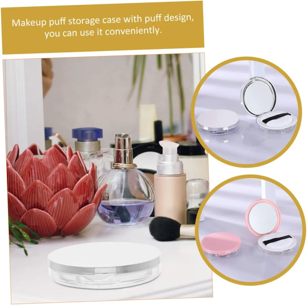 4 Sets Cosmetic Sponge Holder with Powder Puff Lightweight Makeup Puff Storage Case Multi-use Powder Container