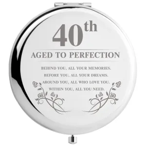 40th Birthday Gifts for Women Makeup Mirror, 40 Years Old Gifts for Women Turning 40, Happy Birthday for Her Wife Daughter Sister Female Friends (40th Aged to Perfection) 40th Aged to Perfection