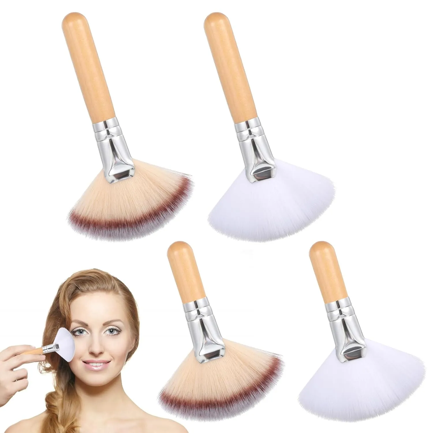 4Pcs Facial Fan Brush, Fluffy Makeup Brush, Esthetician Makeup Blush Highlighter Contour Finishing Powder Multi-use Soft Mask Acid Applicator Cosmetic Tools for Peel Mud Cream and Body