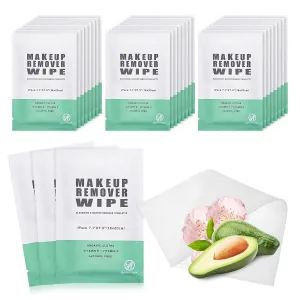 50 pcs Makeup Remover Wipes Individually Wrapped Makeup Wipes Bulk Face Cleansing Wipes, Individual Wet Wipes, Travel Towelette Makeup Remover Cloth for Face Cleansing Skin Care Remove Makeup
