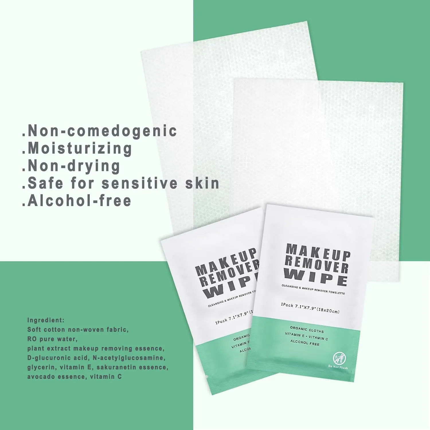 50 pcs Makeup Remover Wipes Individually Wrapped Makeup Wipes Bulk Face Cleansing Wipes, Individual Wet Wipes, Travel Towelette Makeup Remover Cloth for Face Cleansing Skin Care Remove Makeup