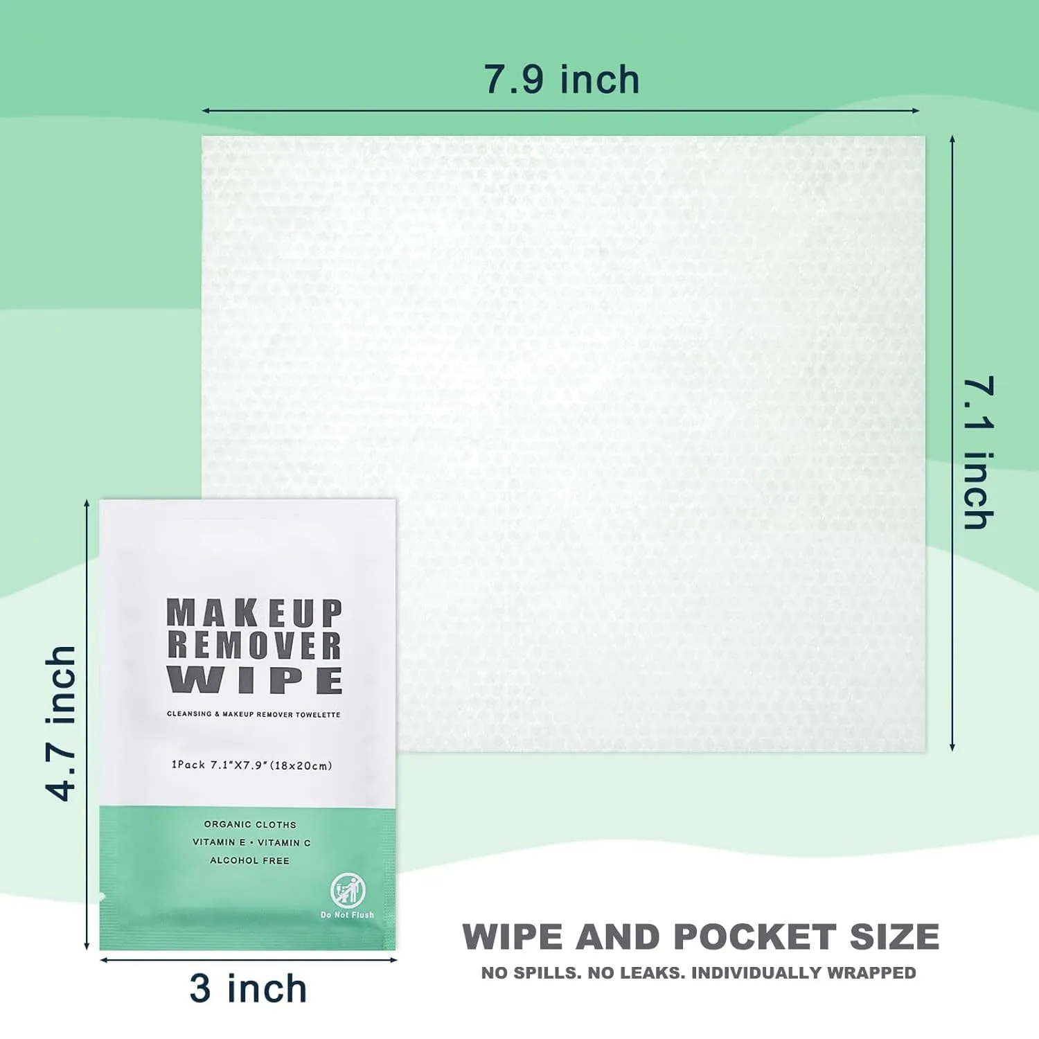 50 pcs Makeup Remover Wipes Individually Wrapped Makeup Wipes Bulk Face Cleansing Wipes, Individual Wet Wipes, Travel Towelette Makeup Remover Cloth for Face Cleansing Skin Care Remove Makeup