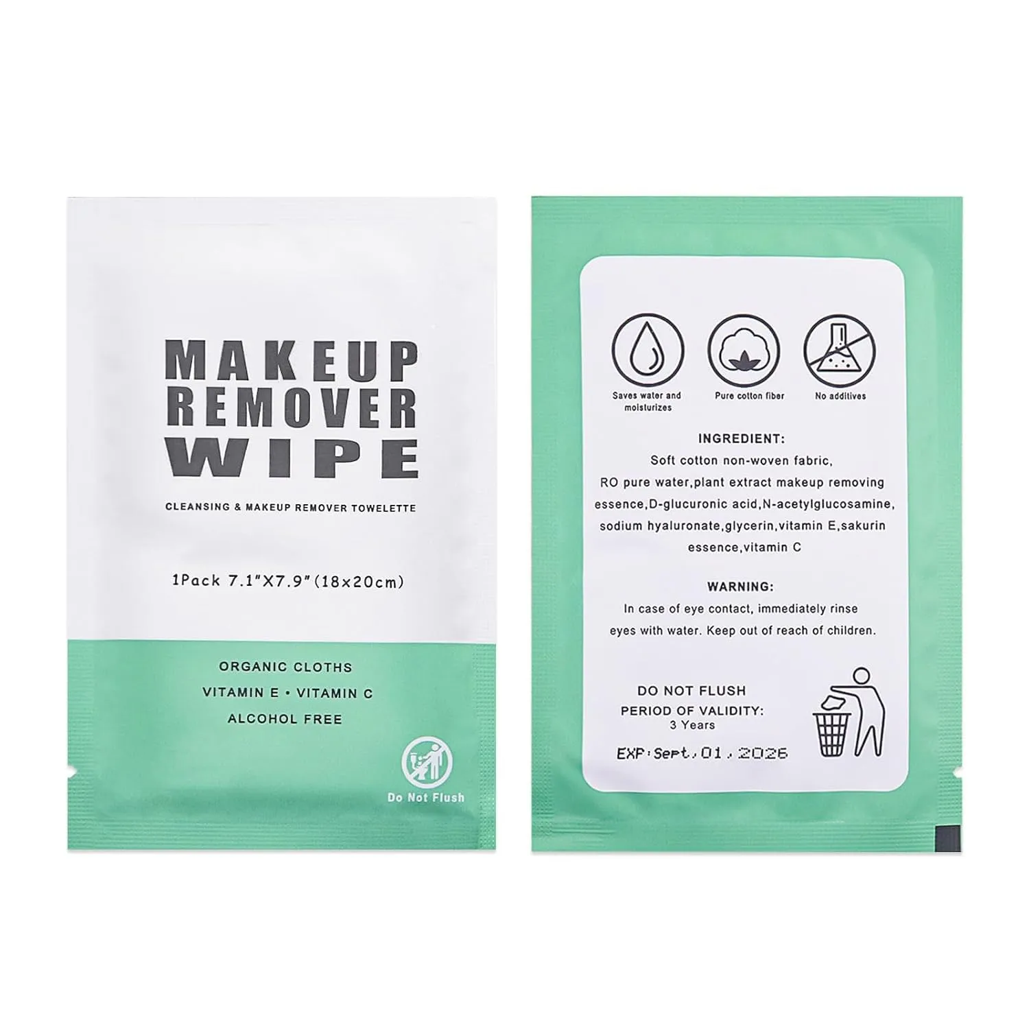 50 pcs Makeup Remover Wipes Individually Wrapped Makeup Wipes Bulk Face Cleansing Wipes, Individual Wet Wipes, Travel Towelette Makeup Remover Cloth for Face Cleansing Skin Care Remove Makeup