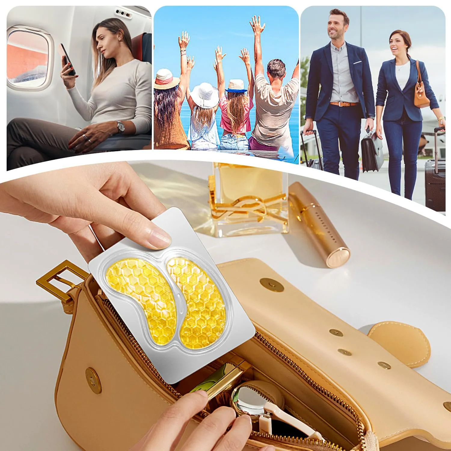 60 Pcs Green Under Eye Patches with 5 Pieces Travel 24K Gold Eye Mask, 30 Pairs Undereye Mask for Dark Circles Puffy Eye Treatment, Collagen Gel Pads Hydrating for Eye Bag Puffiness Wrinkle
