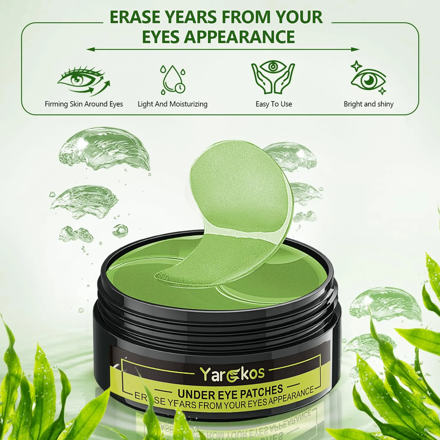 60 Pcs Green Under Eye Patches with 5 Pieces Travel 24K Gold Eye Mask, 30 Pairs Undereye Mask for Dark Circles Puffy Eye Treatment, Collagen Gel Pads Hydrating for Eye Bag Puffiness Wrinkle