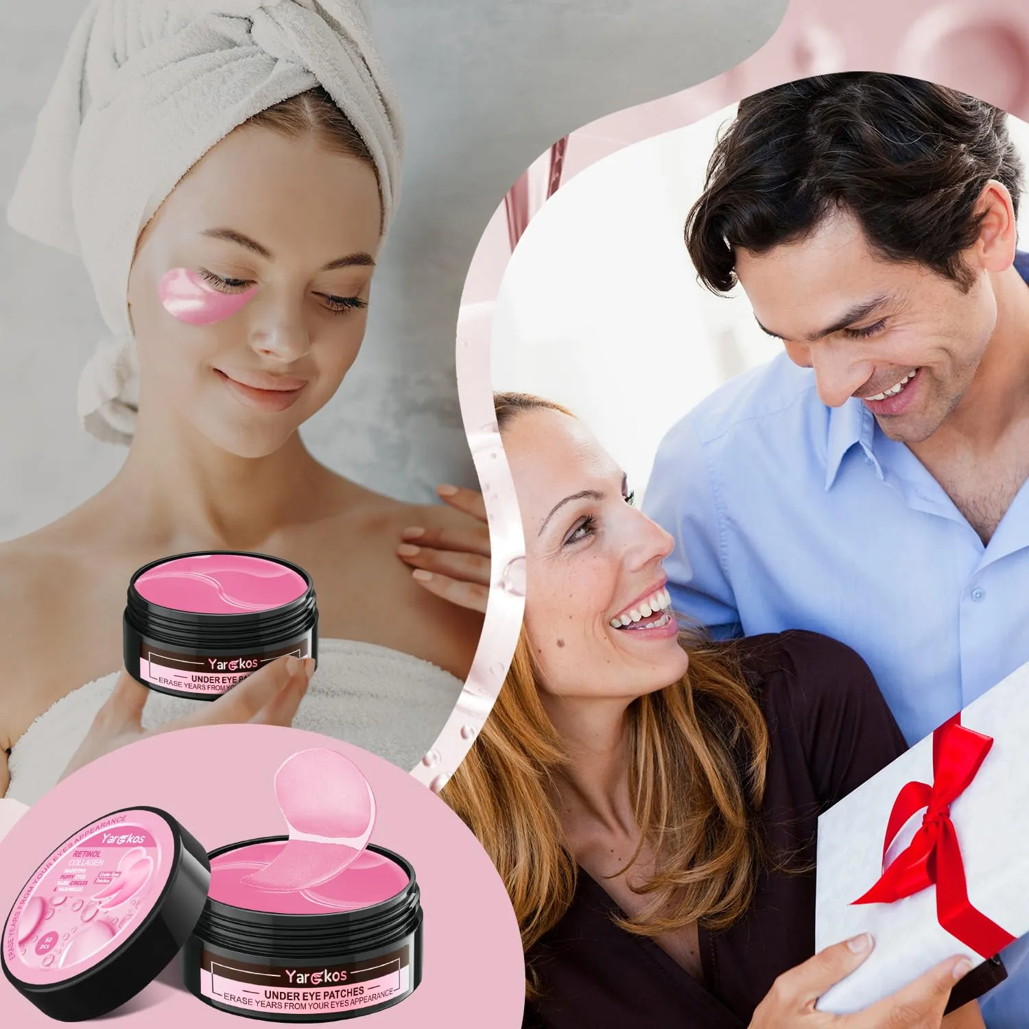 60 Pcs Pink Under Eye Patches, 30 Pairs Undereye Mask for Dark Circles Puffy Eyes Treatment, Collagen Gel Pads Hydrating for Eye Bags Puffiness Wrinkle, Women Men Beauty Skin Care Products