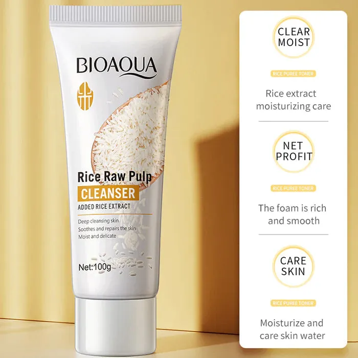 6pcs BIOAQUA Rice Raw Pulp Skin Care Sets Moisturizing Whitening Anti-aging Face Cream Serum Facial Cleanser Eye Cream Skin Care Set