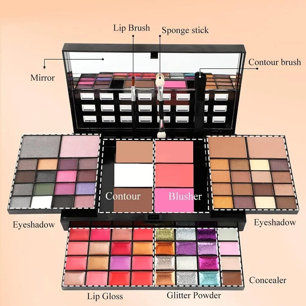 74 Colors Makeup Kit for Women: Full Kit All in One Makeup Kit including 36 Eyeshadow Makeup,16 Lip Gloss,12 Glitter Cream, 4 Concealer, 3 Blusher,1 Bronzer, 2 Highlight and Contour