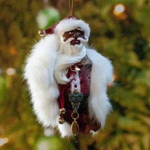 African American Santa Claus - Christmas Decoration - Richly textured fur trimmed red and gold coat & cap
