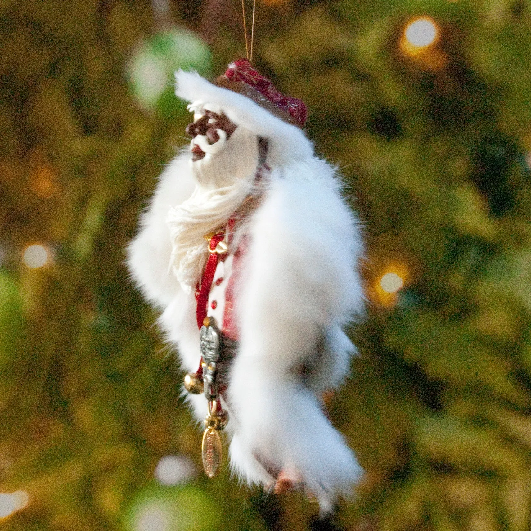 African American Santa Claus - Christmas Decoration - Richly textured fur trimmed red and gold coat & cap