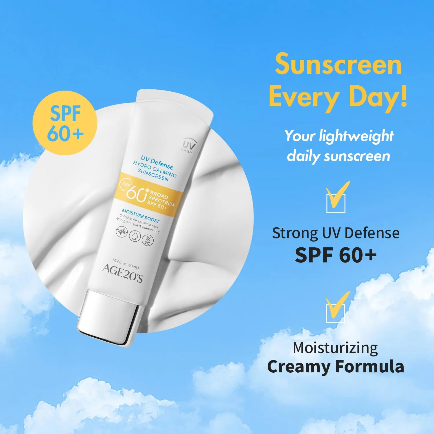 AGE 20's  UV Defense Hydro Calming Sunscreen SPF 60  50ml   Signature Intense Sunscreen SPF 50  Foundation