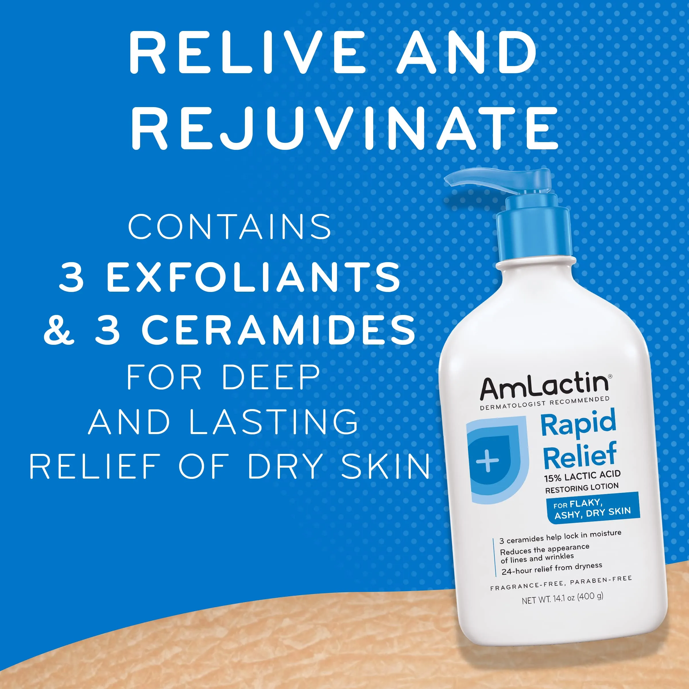 AmLactin Rapid Relief Restoring Body Lotion With Ceramides, Moisturizing Lotion for Dry Skin - 14.1 Oz Pump Bottle (Packaging may vary) 14.1 Ounce (Pack of 1)