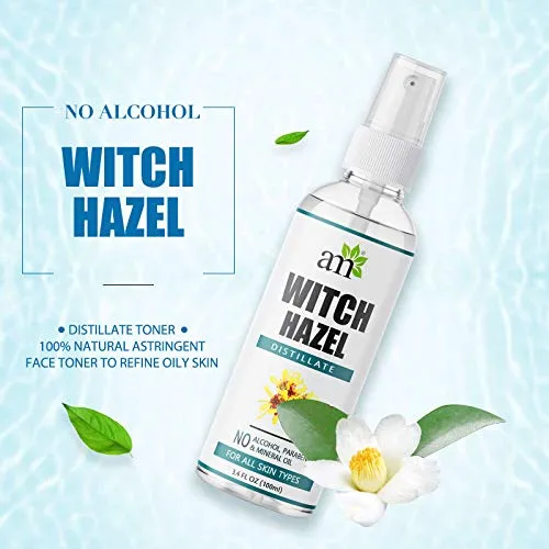 AromaMusk 100% Pure & Natural Witch Hazel Distillate Toner and Astringent, 100ml (No Alcohol, Chemical & Paraben Free ) 2 Bottles