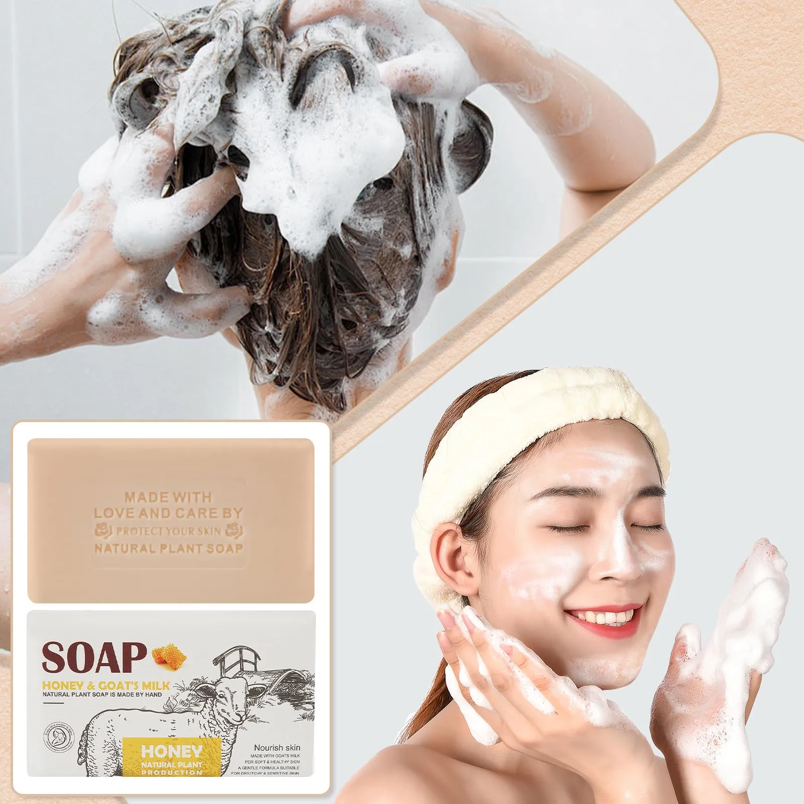 Ashena 2Pcs Goat Milk Soap Bar Moisturizing Natural Soap Bar for Face Body Cleansing Palm oil Body Wash Hand Soap Natural Soap Bar Gift Set (8.8 Oz, Honey)