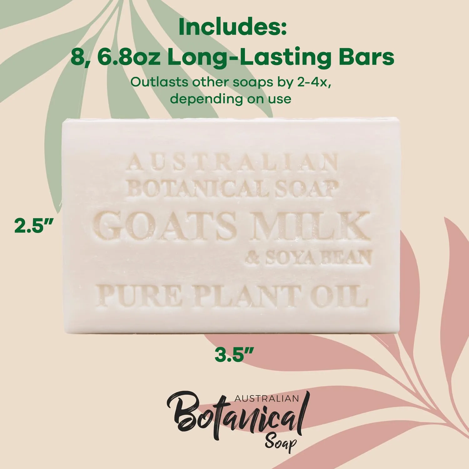 Australian Botanical Soap 7 oz, Pack of 8 Goat Milk Soap Bars with Soya Bean Oil, Organic Shea Butter, Natural Soap Base for All Skin Types