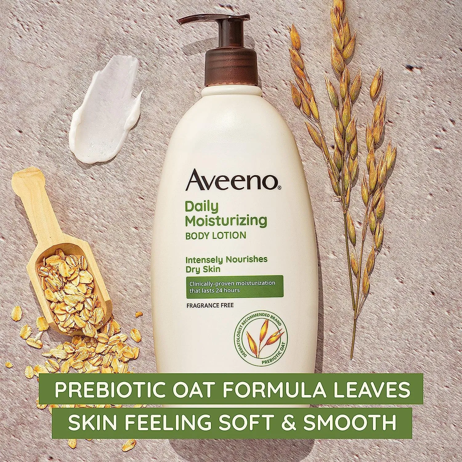 Aveeno Daily Moisturizer, Body Lotion, For Dry Skin, Prebiotic Oat Fragrance Free, 18 fl. oz, Pack of 1 18 Fl Oz (Pack of 1)