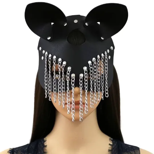 BAD KITTY Fringe Vegan Leather Cat Mask